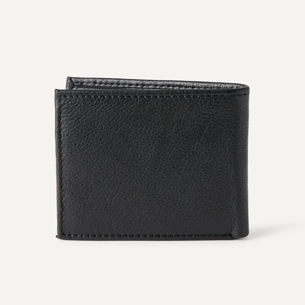Men's Full Grain Leather Black Classic Bifold Wallet Card Style Slip Pocket